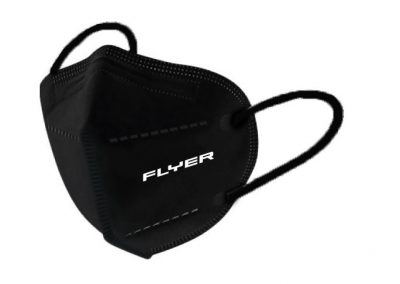 schwarze FFP2 Maske bedruckt für die Firma Flyer
