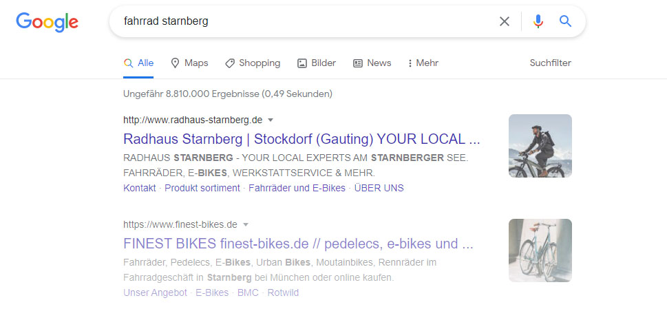 Google-Suchergebnisse für "Fahrrad Starnberg" 17-9-2021