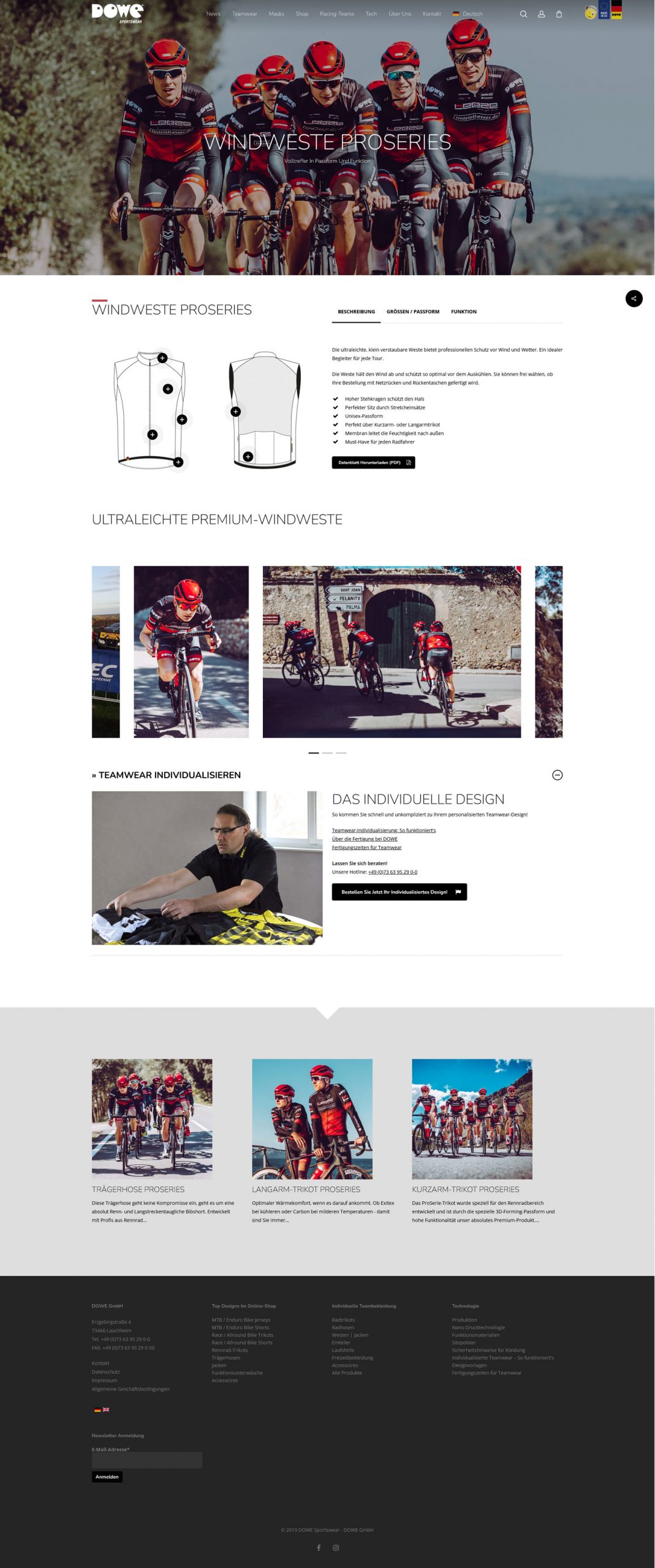 Dowe Sportswear Webseite "Windweste"