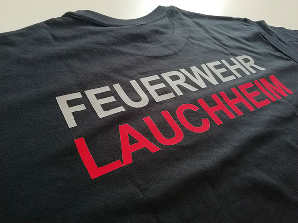 Schwarzes Tshirt "Feuerwehr Lauchheim" - Textildruck
