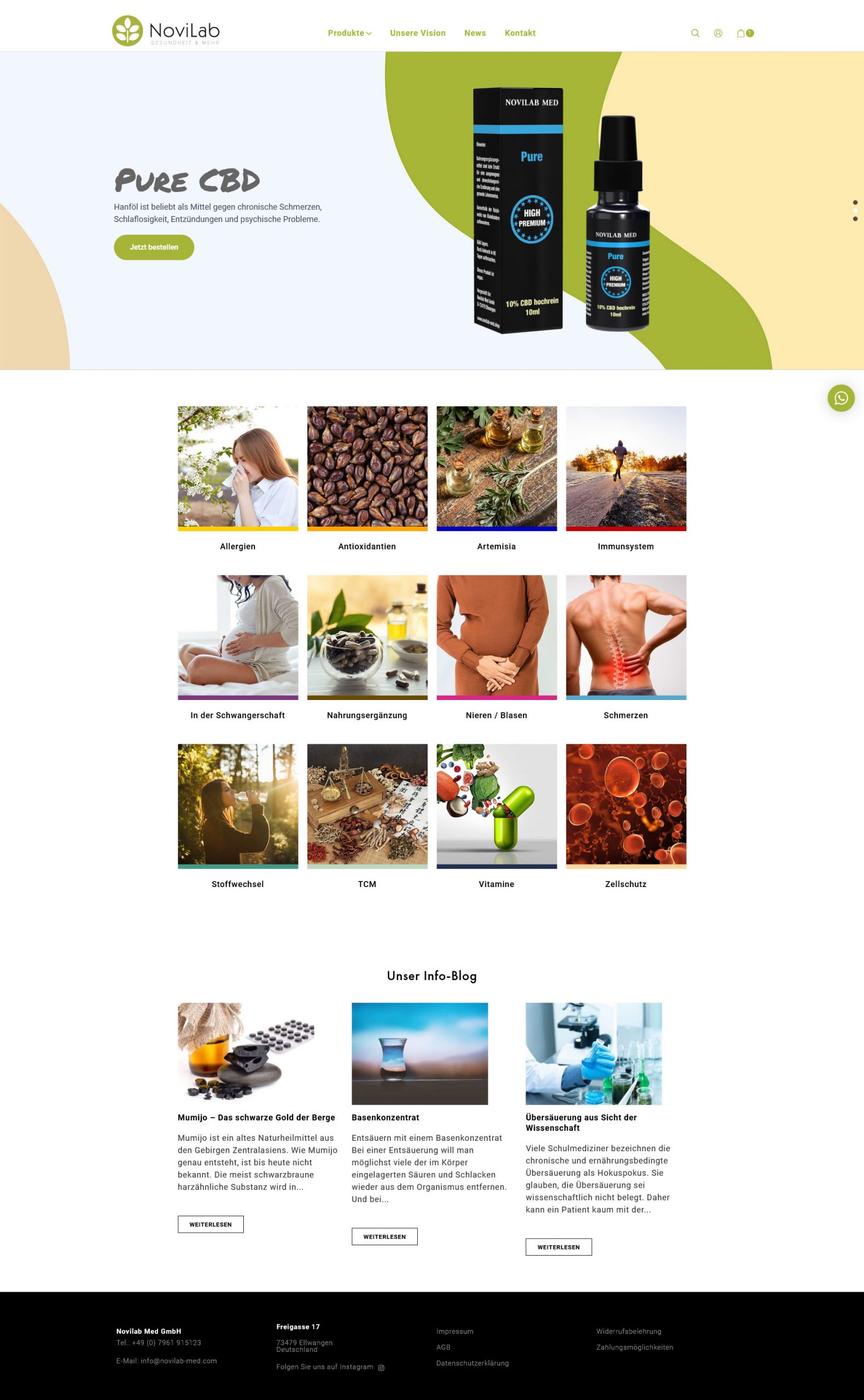 Novilab Med Webshop von DOWE - CBD Öl im Shop - Webdesign